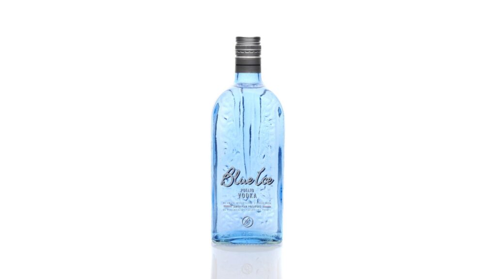 A 750 ml bottle of Blue Ice Vodka.