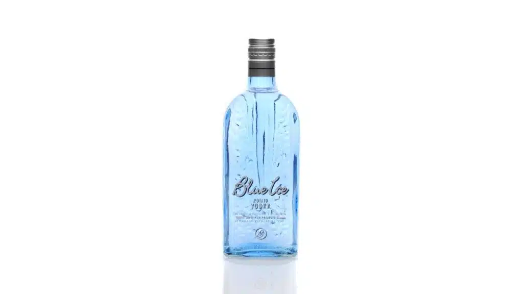 A 750 ml bottle of Blue Ice Vodka.