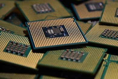closeup of cpu chips. selective focusing.