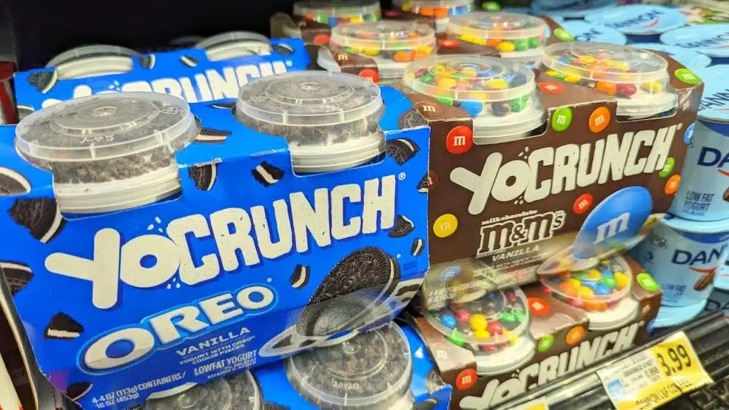 YoCrunch Yogurt with Toppings for all Snacking Occasions on Shelf at Harris Teeter Grocery Food Store