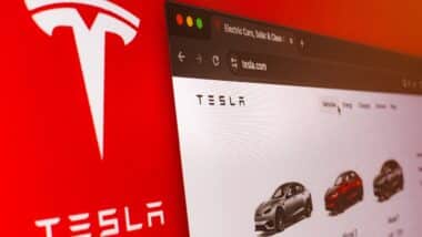 Close-Up of Tesla Logo on Website
