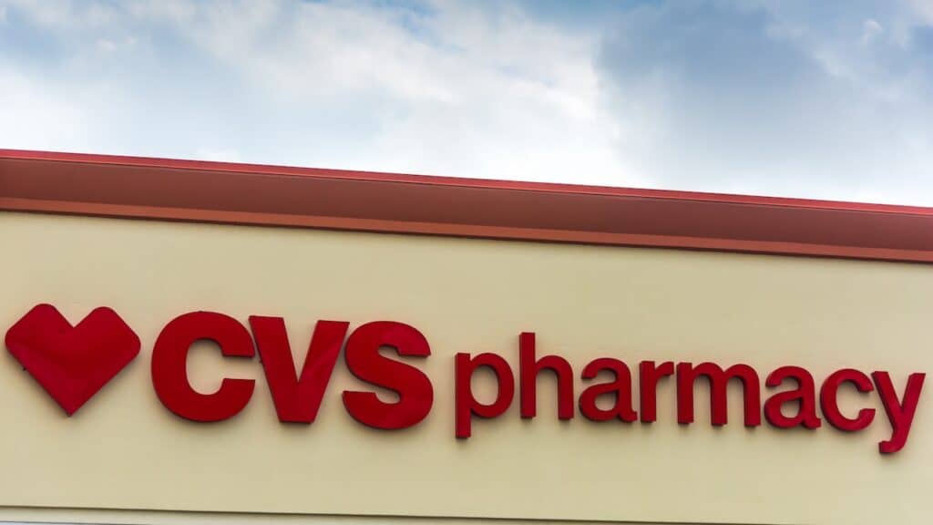 CVS Pharmacy store sign on a cloudy day