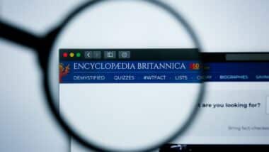 Illustrative Editorial of encyclopaedia britannica website homepage. encyclopaedia britannica logo visible on display screen.