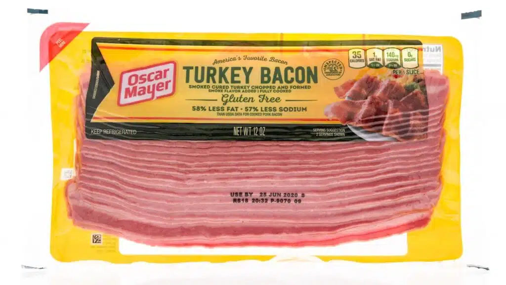 A package of Oscar Mayer turkey bacon on an isolated background.