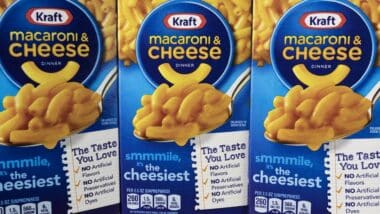 Kraft Macaroni and Cheese display. Kraft sells one million boxes of Mac and Cheese a day.