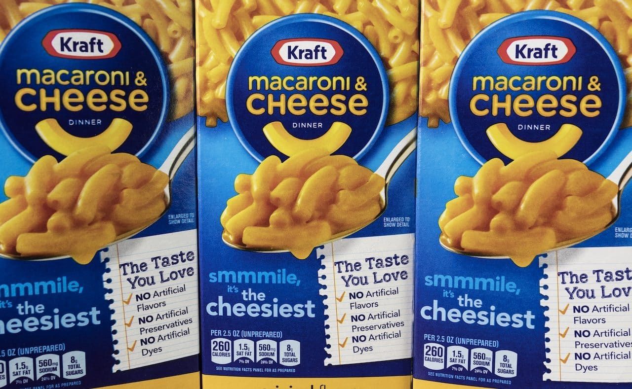 Kraft Macaroni and Cheese display. Kraft sells one million boxes of Mac and Cheese a day.