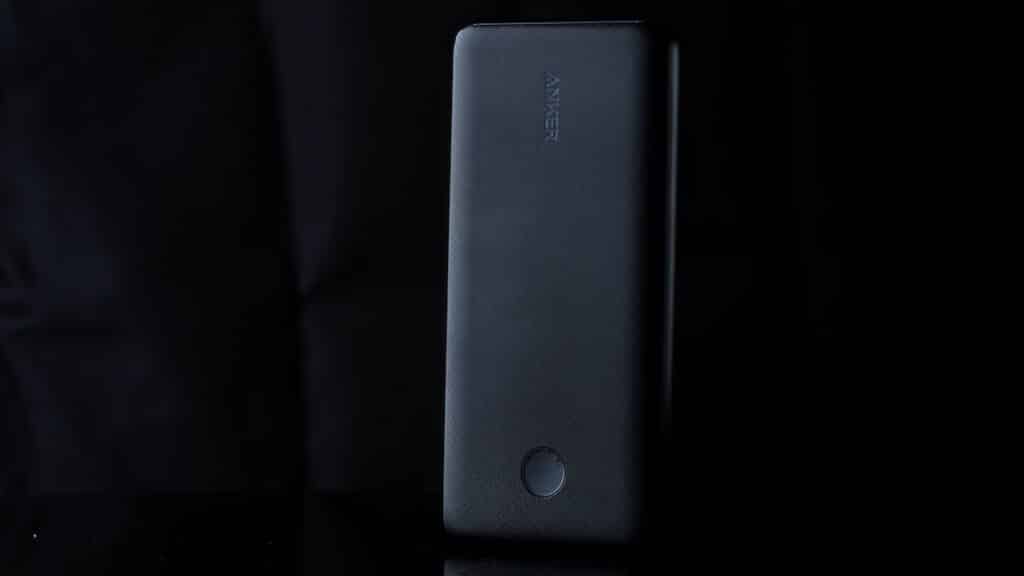 Anker PowerCore III Slim 10000 mAh Black on black background. powerbank. black on black