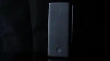 Anker PowerCore III Slim 10000 mAh Black on black background. powerbank. black on black