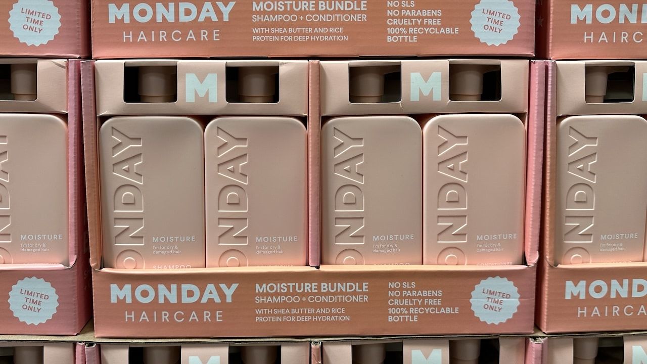 Monday brand hair care with shampoo and conditioner for sale at a Sams Club