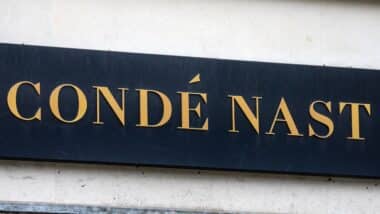 The Conde Nast logo on the exterior of Vogue House - one of their premises in London, UK.