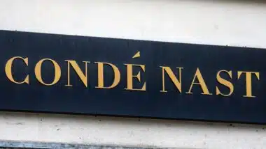 The Conde Nast logo on the exterior of Vogue House - one of their premises in London, UK.