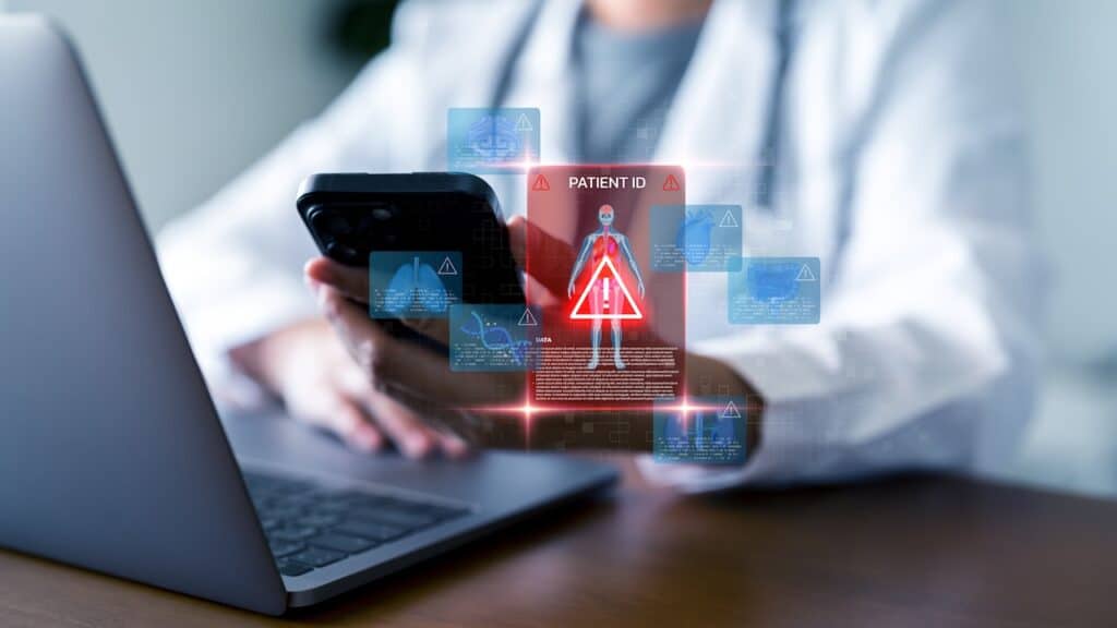 Medical data security, anatomy organ, healthcare cybersecurity, and digital patient information protection concepts.
