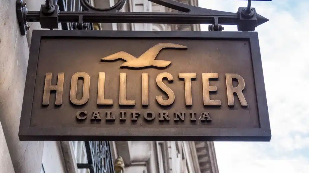 A sign outside the Hollister store