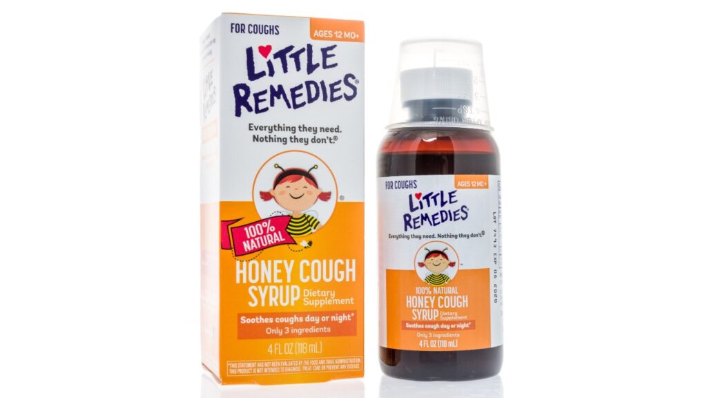 A package of Childrens Little Remedies cough medicine on an isolated background.