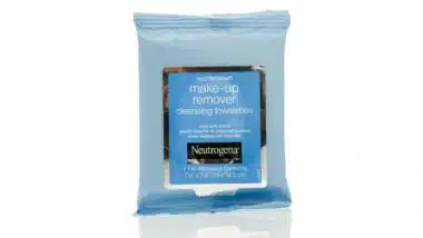 Package of Neutrogena make-up remover cleansing towelettes on an isolated background.