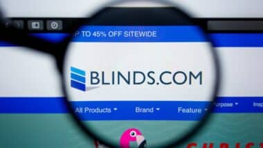 Illustrative Editorial of BLINDS.COM website homepage. BLINDS logo visible on display screen.