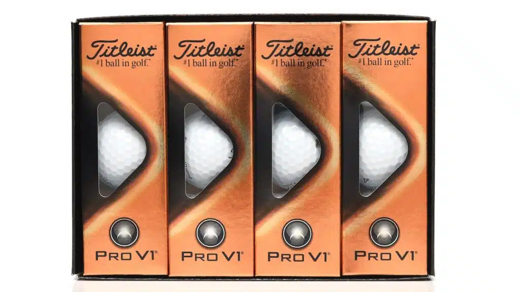 A package of a dozen Titleist Pro V1 Golf Balls.