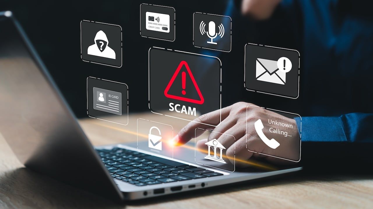 Scam, Hacker, Fraudulent online, Personal Data Protection, Identity theft concept, Businessman Being deceived the Internet To steal personal information, Call, Email, credit card and ID card Number