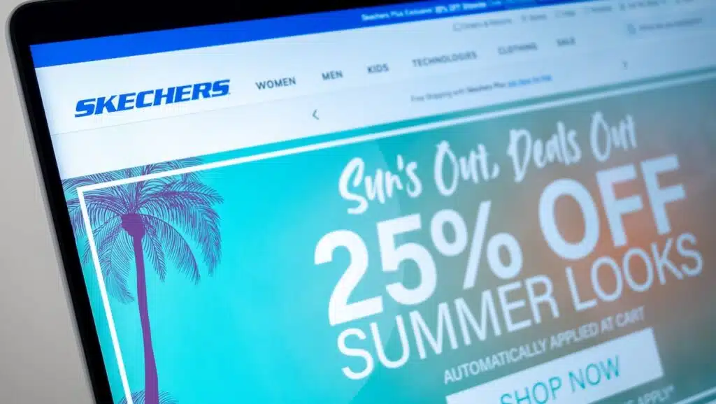 skechers official website displayed on a laptop screen