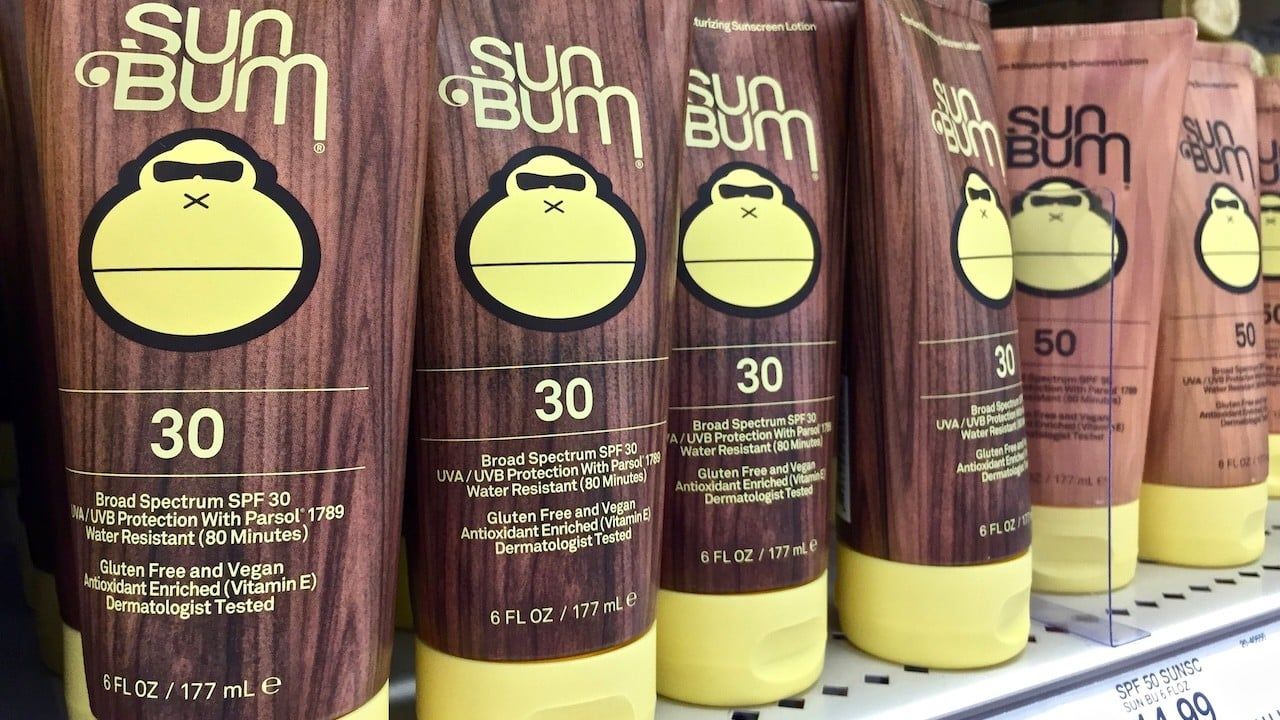 Sun Bum sunblock lotion on store shelf
