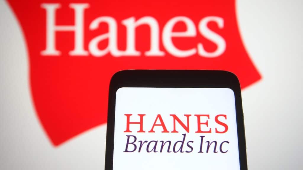 In this photo illustration Hanesbrands Inc. logo of an American multinational clothing company is seen on a mobile phone screen