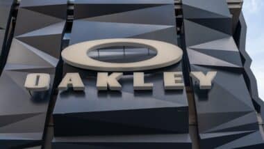 A close up of Oakley store sign is seen on Fifth Av. in New York City, USA.