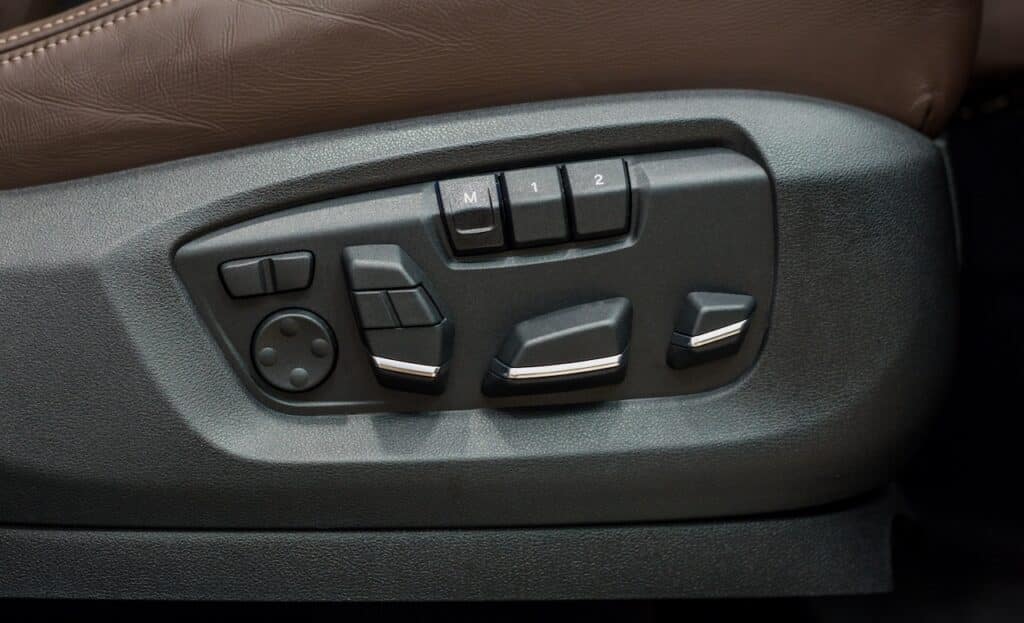 Seat adjustment control unit in a new luxury car.