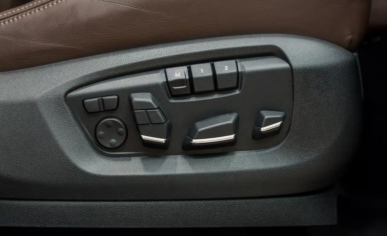 Seat adjustment control unit in a new luxury car.