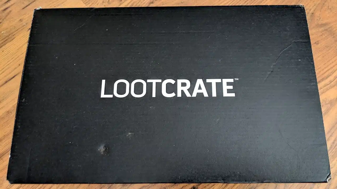 Unopened LootCrate Box on wood floor.