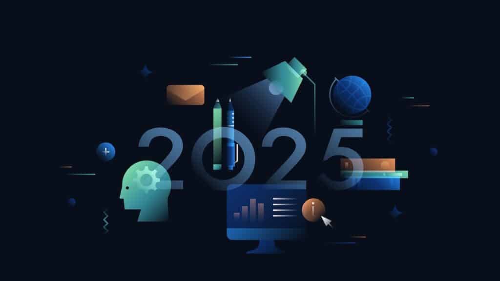 Infographic banner 2025 year of opportunities. New trends and prospects in internet blogging, communication, networking, online education and e-learning.