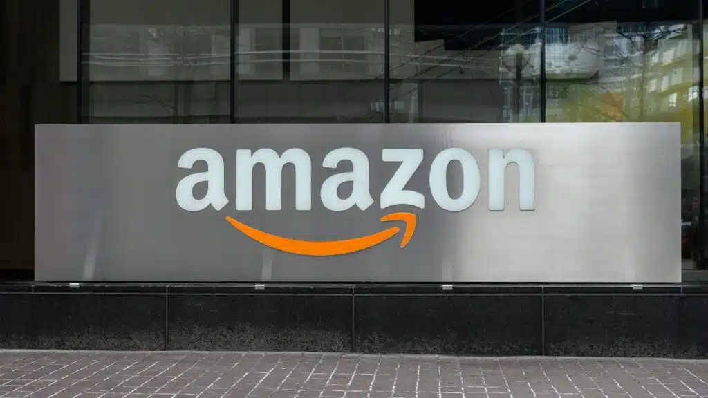 View at the Amazon store sign