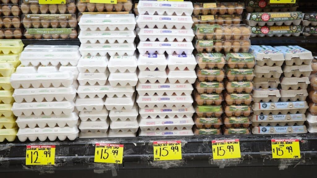 Egg prices soar at a local grocery store in the Inwood section of Manhattan.