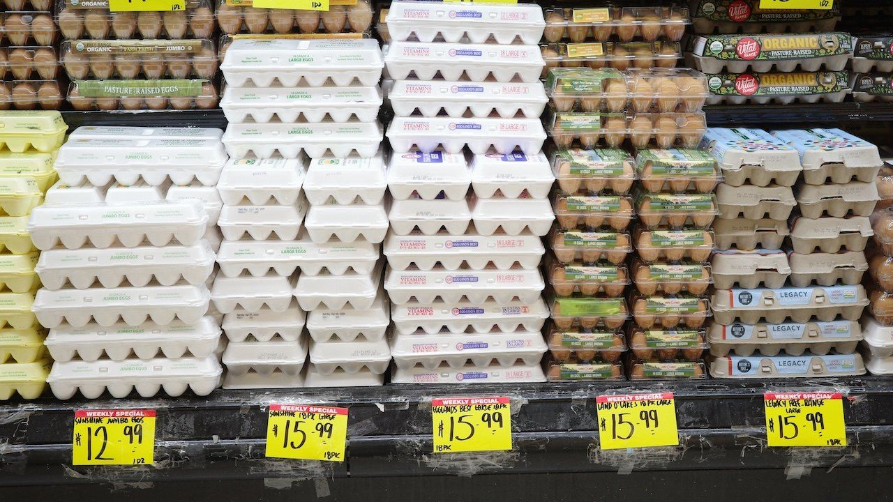 Egg prices soar at a local grocery store in the Inwood section of Manhattan.