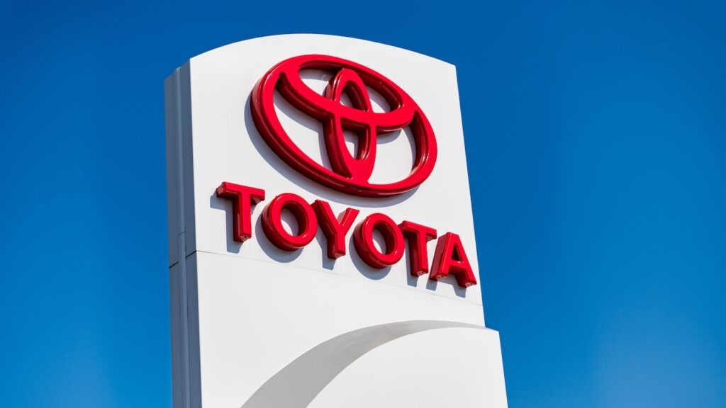 Toyota dealership. Toyota car logo sign.