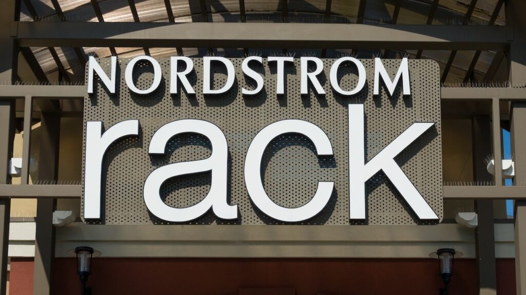 Nordstrom Rack retail store exterior and trademark logo.