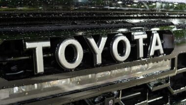 Toyota Motor Corporation Brand Logo Emblem Badge On Front Grill Of A New Vehicle