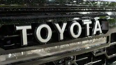 Toyota Motor Corporation Brand Logo Emblem Badge On Front Grill Of A New Vehicle