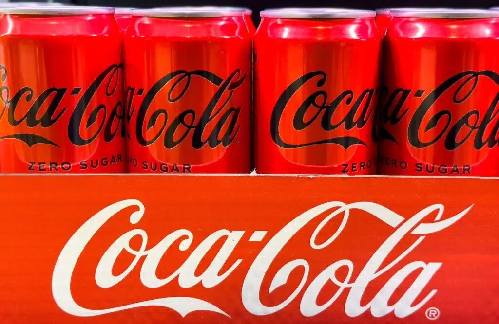 Coca-Cola Zero Sugar cans displayed in bright red packaging