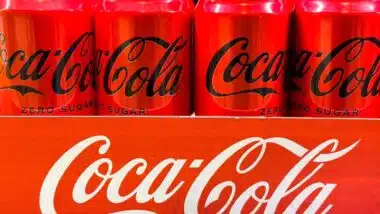 Coca-Cola Zero Sugar cans displayed in bright red packaging