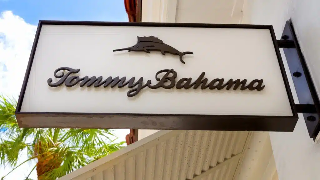 Tommy Bahama exterior store sign and logo.