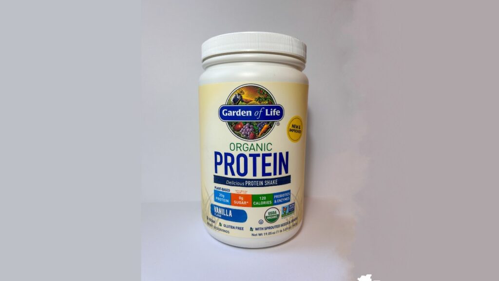 container of Garden for Life Organic Protein powder vanilla flavored