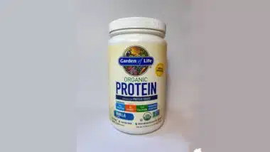container of Garden for Life Organic Protein powder vanilla flavored