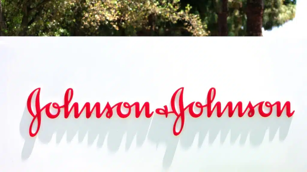 Johnson & Johnson sign at multinational corporation office in Silicon Valley.