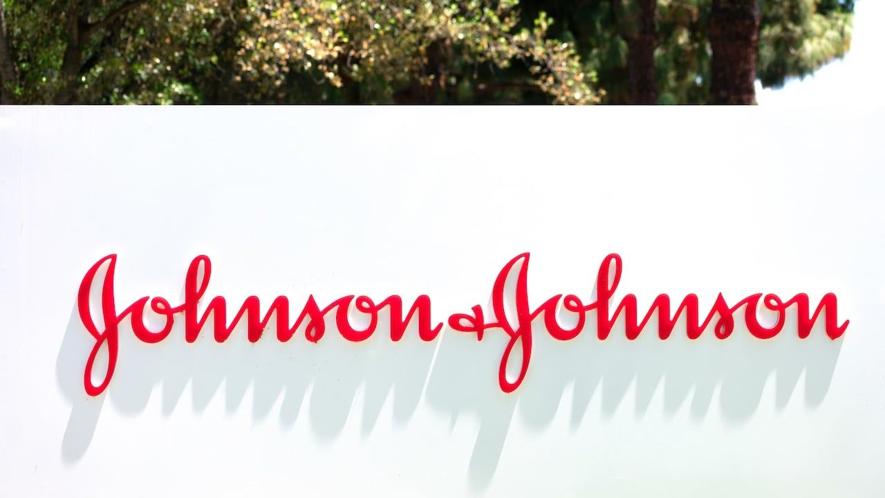 Johnson & Johnson sign at multinational corporation office in Silicon Valley.