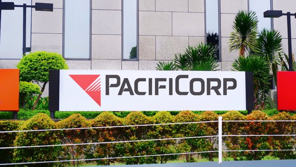 PacifiCorp signboard. is an electric power company in the western United States owned by Berkshire Hathaway Energy