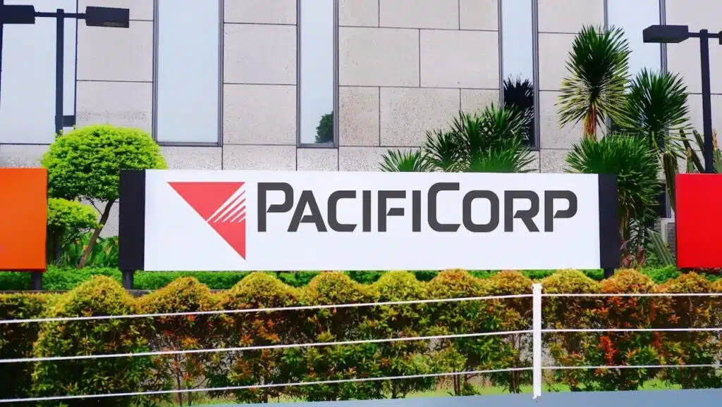 PacifiCorp signboard. is an electric power company in the western United States owned by Berkshire Hathaway Energy