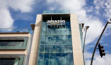 Amazon sign on a building in Palo Alto, Silicon Valley, San Francisco Bay Area.