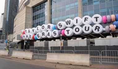 Swiftie friendship bracelet sign in front of Rogers Centre for Taylor Swift The Eras Tour Concert