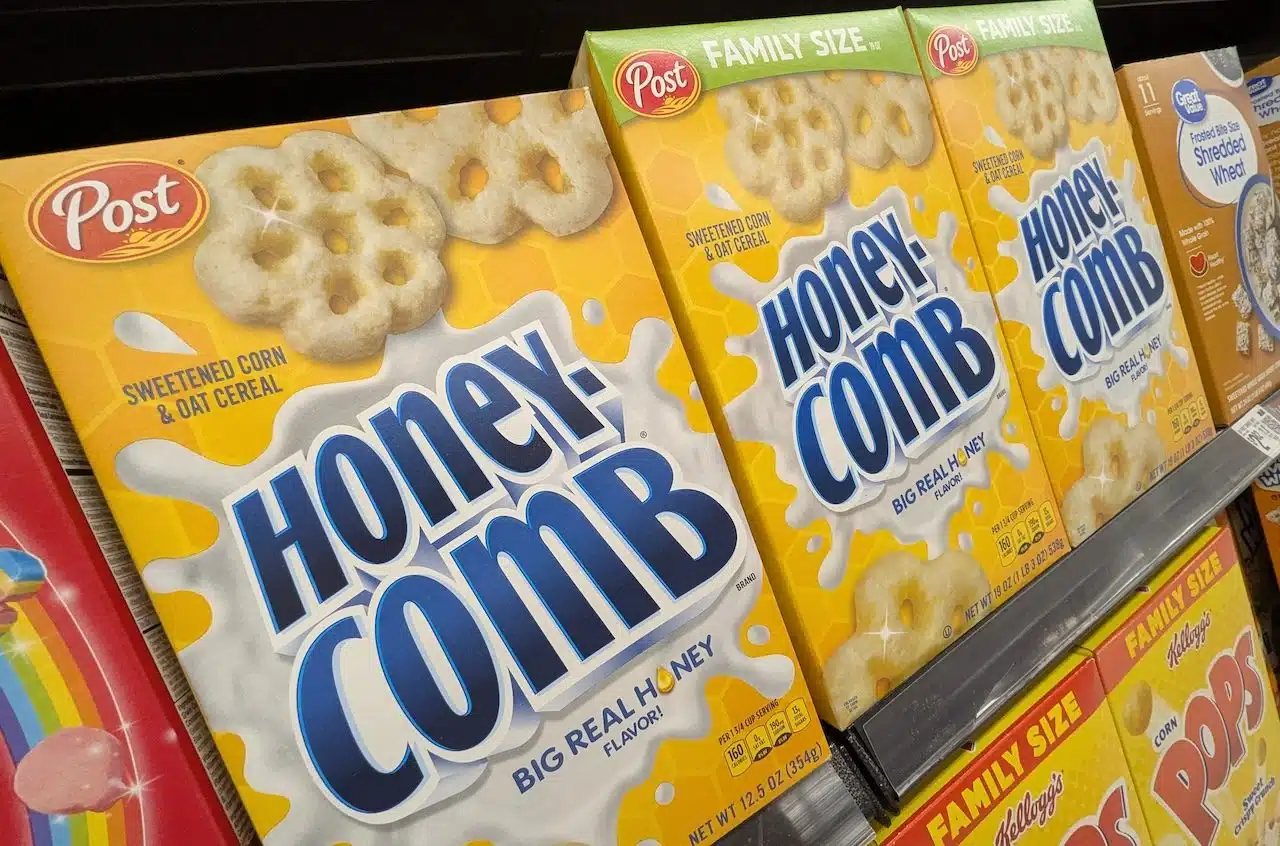 Boxes of Honey Comb Brand Breakfast Cereal Products on Store Shelf at Walmart