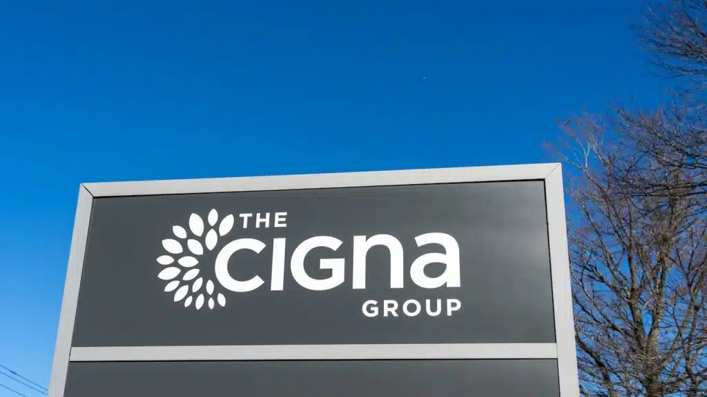 Cigna Group sign at the headquarters in Bloomfield, Connecticut, USA